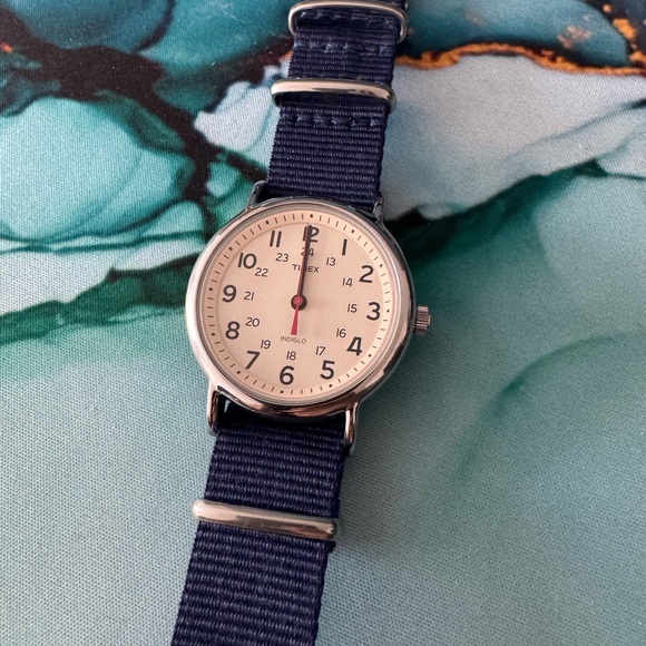 Timex Other - Timex Silver Case Watch with Navy Strap